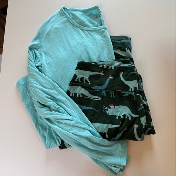 Kickee Pants Santa Dinos Women’s Loosey Goosey Teal Green Holiday Pajama Set - Picture 3 of 6